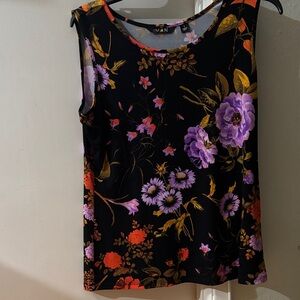 IMAN Black Tank Top with Purple and Red Floral Design